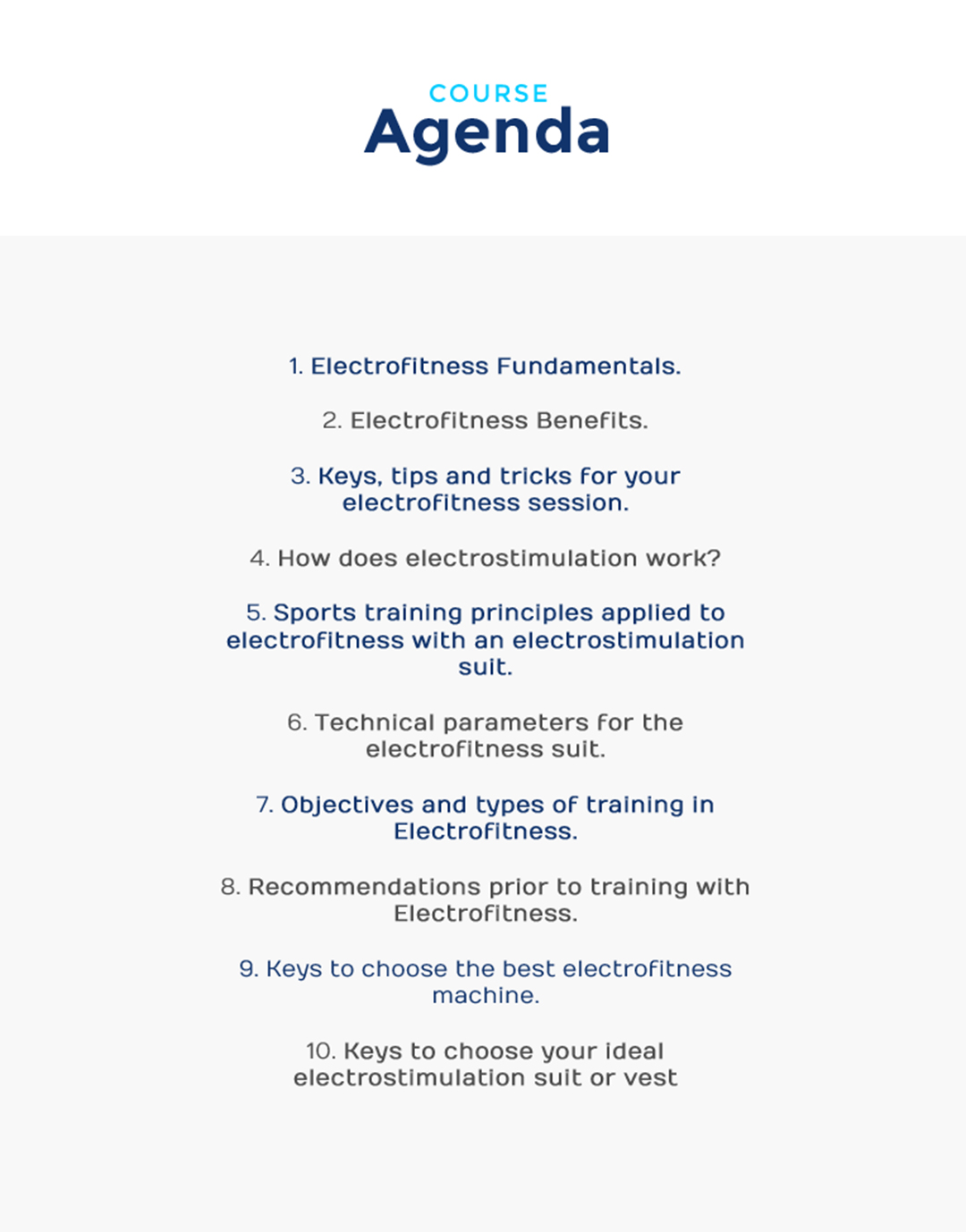 Electrofitness course agenda