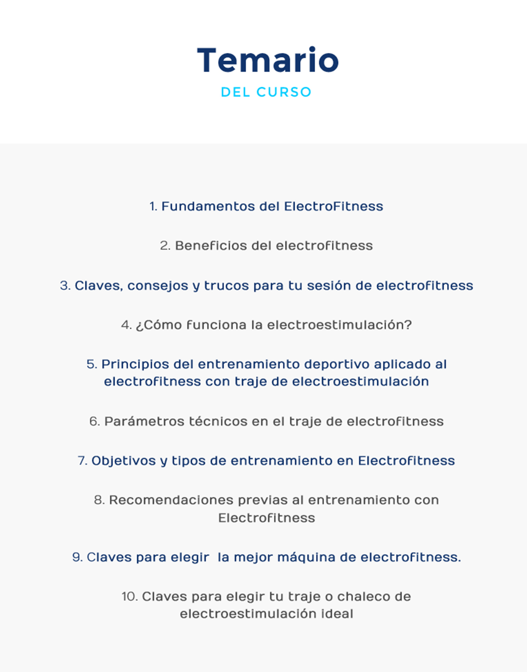 Temario del curso gratuito de electrofitness